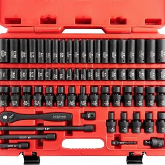 NEIKO 02471A Impact Socket Set, 3/8” Drive, 67 Piece, Metric and Standard Master Socket Set with Shallow & Deep Sockets, Ratchet, Swivel Sockets,...