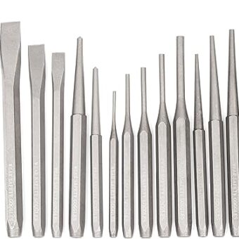 NEIKO 02626A Punch and Chisel Set | 16 Piece | Cold Chisels, Taper, Pin & Center Punches | Chrome Vanadium Steel | Roll Up Pouch | Chisel Tip Gauge...