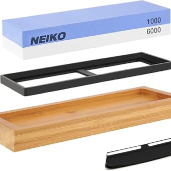 NEIKO 54002A Whetstone 1000/6000, Wet Stone Sharpening Kit, 2Sided, Highly Durable Corundum Water Stone, Angle Guide, Non-Slip Bamboo Base, Knife...