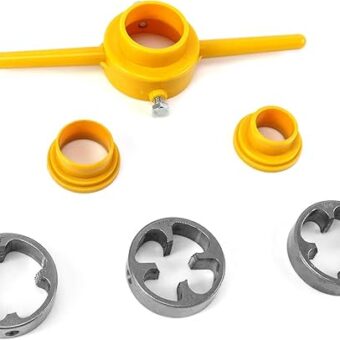 QWORK NPT Die Set, 6Pcs PVC Thread Maker Tool,Pipe Round Die Set, Pipe Threader Plumbing Tool, Three Maker Size: 1/2", 3/4", 1"