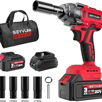 SEYVUM Impact Wrench,1/2" Impact Gun, Power Impact Driver Max Torque 320 Ft-lbs (430N.m), Cordless Impact Wrench with 20V Brushless Motor, 3.0Ah...