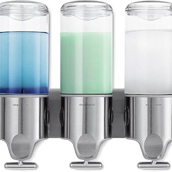 simplehuman Triple Wall Mount Shower Pump, 3 x 15 fl. oz. Shampoo and Soap Dispensers, Stainless Steel