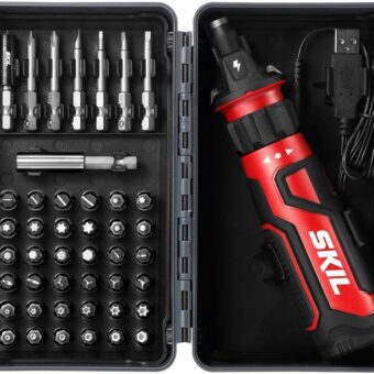 SKIL Rechargeable 4V Cordless Screwdriver with Circuit Sensor Technology Includes 45pcs Bit Set, USB Charging Cable, Carrying Case - SD561204