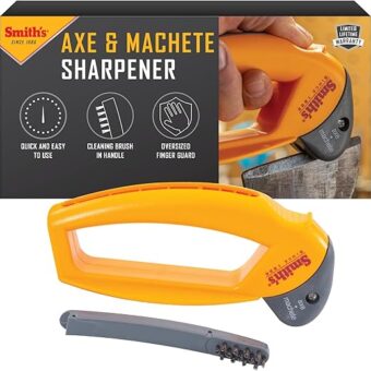 Smith’s 50582 Axe & Machete Sharpener - Axe, Machete, Hatchet, & Mower Tools - Large Handle w/ Finger Guard - Handheld Manual - Replaceable Carbide...