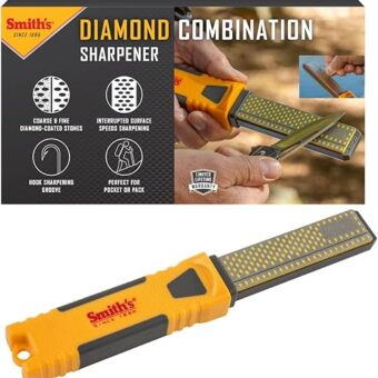 Smith's DCS4 4” Diamond Combination Sharpener - Double Sided Stone - Outdoor Field Knife Sharpener - Fish Hook & Pointed Tools Micro Sharpener -...