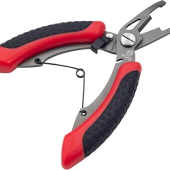 Strike King (SRT5KVD) KVD 5 Precision Split Ring Pliers, Red, Dual Injected Combat Grip Handles