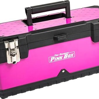 The Original Pink Box® 20-Inch Steel Toolbox, Pink | Portable, with Organizer Tray, Steel Latches, and Handle