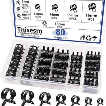 Tnisesm 80Pcs Spring Band Hose Clamps Assortment kits Silicone Vacuum Hose Pipe Clamp 7mm 9mm 10mm 11mm 14mm 15mm 16mm 18mm Low Pressure Air Clip...