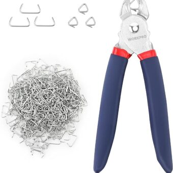 WORKPRO Hog Ring Pliers with 500 Pcs 3/4" Hog Rings, Galvanized Steel Hog Rings Perfect for Furniture Upholstery, Auto Upholstery, Meat & Sausage...