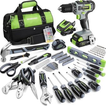 WORKPRO Home Tool Set with Power Drill, 157PCS Power Drill Sets with 20V Cordless Lithium-ion Drill Driver, Home Tool Kit for All Purpose, Cordless...