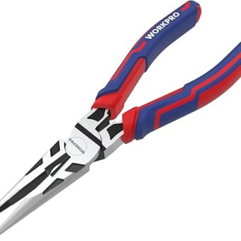 WORKPRO Premium 6” Needle Nose Pliers, Paper Clamp Precision, Heavy-Duty CRV Steel, Soft Grip with Wire Cutter, Long Nose Cutting Pliers