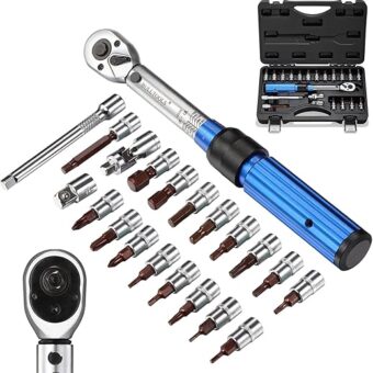 1/4-inch Drive Click Torque Wrench Set Dual-Direction Adjustable 90-tooth Torque Wrench with Buckle (20-200in.lb / 2.26-22.6Nm)