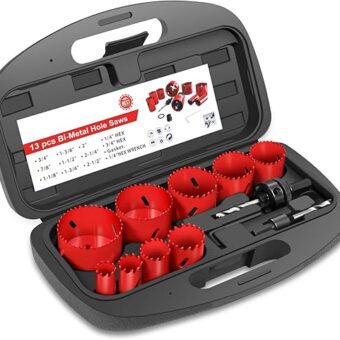 [13-Pcs] Universal Bi-Metal Cutter Hole Saw Kit Tools Set With Hex Wrench Red DIY Repair Hand Tool Kit Set for Home Household Office Warehouse