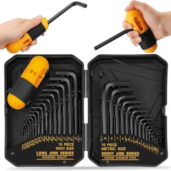 31-Piece Hex Key Set - Allen Wrench Set, SAE and Metric Allen Keys MM(0.7mm-10mm) SAE(0.028"-3/8) Heat-Treated, Torque Handle, High Leverage, Long...