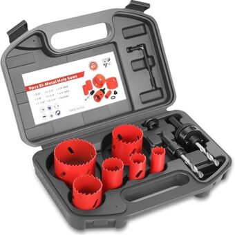 [9-Pcs] Universal Bi-Metal Cutter Hole Saw Kit Tools Set With 3/4" to 2-1/4" size Red DIY Repair Hand Tool Kit Set for Home Household Office Warehouse