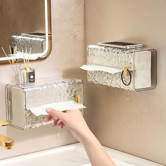 Acrylic Tissue Box Tissue Dispenser Dryer Sheet Holder,Clear Water Ripple Tissue Storage for Bathroom Kitchen Living Room Bedroom Office Car, Desk...