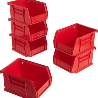 Akro-Mils 30210 AkroBins Plastic Hanging Stackable Storage Organizer Bin, (5-Inch x 4-Inch x 3-Inch), Red, 6-Pack