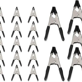 Amazon Basics 20-Piece Steel Spring Clamp Set, 15 Pack of 3/4-Inch, 5 Pack of 1-Inch, Black/Silver