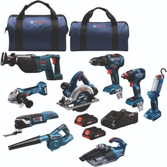 BOSCH GXL18V-901B25 18V 9-Tool Combo Kit 2-In-1 Bit/Socket Impact Driver, Hammer Drill/Driver, Recip Saw, Circ Saw, Oscillating Tool, Angle...