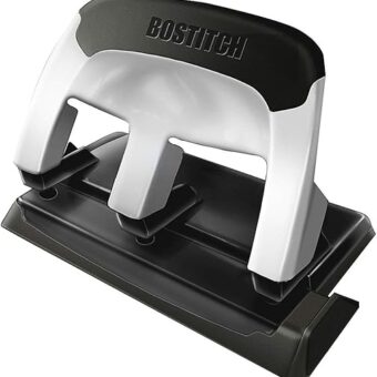 Bostitch Office EZ Squeeze Heavy Duty 3 Hole Punch, 40-Sheet Capacity, Use Less Force, Perfect for Home Office School Supplies, Sleek Design, Silver