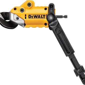 DEWALT Metal Shear/Cutter Drill Attachment, Impact Ready, 360 Degree Pivoting Head, Cuts 18GA Material (DWASHRIR)