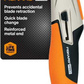 Fiskars Pro Retractable Utility Knife, Heavy Duty Box Cutter with CarbonMax Long-lasting Snap Blade, and Easy Hinge Open with Quick Blade Change...