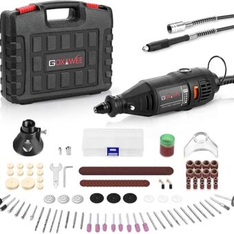 GOXAWEE Rotary Tool Kit with MultiPro Keyless Chuck and Flex Shaft -140pcs Accessories Variable Speed Electric Drill Set for Handmade Crafting...