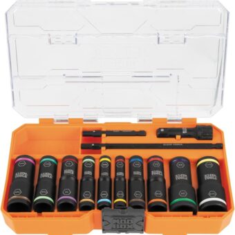 Klein Tools 65239 KNECT Flip-20 Deep Impact Socket Set, 20 SAE and Metric Socket Sizes with MODbox Case, Heavy Duty Flip Sockets with 1/4 and...