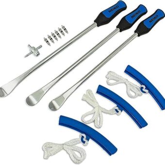 NEIKO 20601A 14.5” Steel Tire Spoons Tool Set, Tire Tools Include 3 Piece Tire Spoons, 3 Piece Rim Protector, Valve Tool, 6 Piece Valve Cores,...