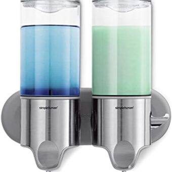 simplehuman Double Wall Mount Shower Pump, 2 x 15 fl. oz. Shampoo and Soap Dispensers, Stainless Steel