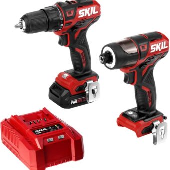 SKIL 2-Tool Kit: PWRCore 12 Brushless 12V 1/2 Inch Cordless Drill Driver and 1/4 Inch Hex Impact Driver, Includes 2.0Ah Lithium Battery and...