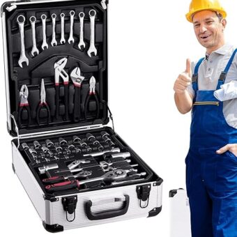 Trolley Tool Case,Hand Tool Box with Tools | Tool Sets for Men, Tool Box with Tools, Tool Kit with Rolling Tool Box, Complete Tool Box Set