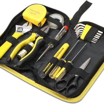 Universal 18 Pcs Yellow Hammer Wrench Screwdriver DIY Repair Hand Tool Kit Set for Home Household Office Garden Warehouse With Carring Case