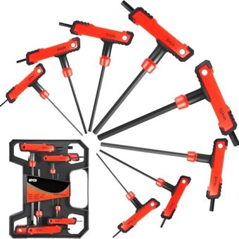 Universal 8-Pcs 2mm to 10mm Red T-Handle Hex Key Set DIY Repair Hand Tool Kit Set for Home Household Office Warehouse With Carring Case