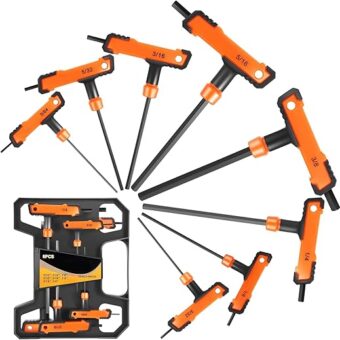 Universal 8-Pcs Orange Black T-Handle Hex Key Set DIY Repair Hand Tool Kit Set for Home Household Office Warehouse With Carring Case