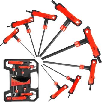 Universal 8 Pcs Red Black T-Handle Hex Key Set DIY Repair Hand Tool Kit Set for Home Household Office Warehouse With Carring Case