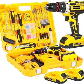 21V Tool Kit with Drill, 120PCS 21V Cordless Drill Set with 3/8" Keyless Chuck of Metal & 25+3 Clutch with Impact, 2 x 2.0Ah Battery & Fast...