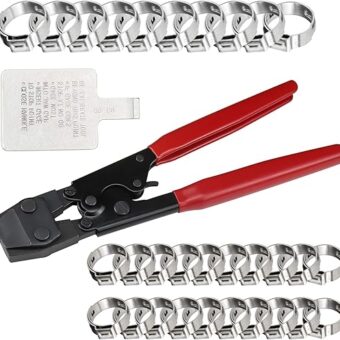 Beaquicy PEX Clamp Cinch Tool Crimping Tool - Include 1 PEX Clamp Cinch Tool Crimping Tool, 20pcs 1/2-inch Stainless Steel Clamps, 10pcs 3/4-inch...