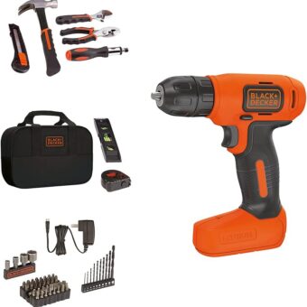 BLACK+DECKER 8V Drill & Home Tool Kit, 57 Piece (BDCD8PK)