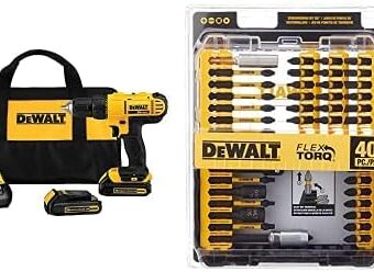 Dewalt DCD771C2 20V MAX Cordless Lithium-Ion 1/2 inch Compact Drill Driver Kit with IMPACT READY FlexTorq Screw Driving Set, 40-Piece