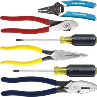 Klein Tools 80080 Hand Tool Kit includes 2 Screwdrivers, Made in USA, 3 Pliers, Wire Stripper and Cutter, for Electricians, 6-Piece