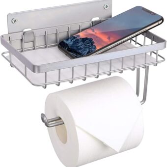 LKKL Toilet Paper Holder - Toilet Paper Holder with Shelf Wall Mount - Adhesive Toilet Paper Storage Bathroom Paper Towel Holder Toilet Paper Roll...