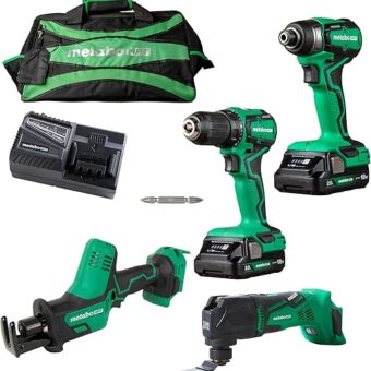 Metabo HPT KC18DDX4SM 18V MultiVolt Brushless Lithium-Ion Cordless 4-Tool Sub-Compact Combo Kit with 2 Batteries (2 Ah)