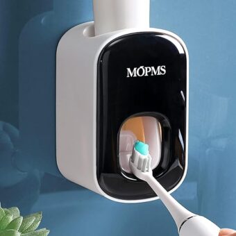 MOPMS Toothpaste Dispenser Wall Mounted for Bathroom Automatic Toothpaste Squeezer for Kids and Adult (Black-1Pcs)