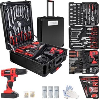 Power Tool Set with 18V Cordless Drill, Electric Power Drill Set, Tool Set for Men, Household Home DIY Hand Tool Kits, 18+1 Clutch Cordless Drill...