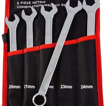 Sunex Tools 9918MA Metric V-Groove Combination Wrench Set, 20mm - 24mm, Fully Polished, 5-Piece (Includes Roll-Case)