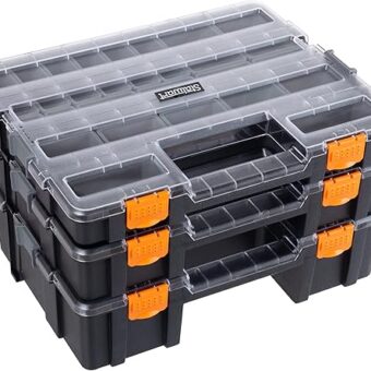 Tool Box Organizer - 3-in-1 Portable Parts Organizer with 52 Customizable Compartments to Store Hardware, Craft Supplies, or Beads by Stalwart (Gray)