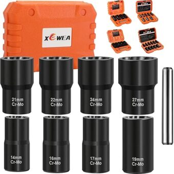 XEWEA 9PCS Lug Nut Extractor Set, 1/2" Drive Impact Bolt Nut Remover Socket Tool, Wheel Lock Removal Kit, Easy Out Extractor Set for Damaged,...