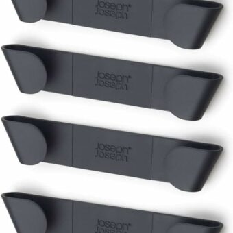 Joseph Joseph Cupboard Store - Set of 4 Pot and Pan Lid Holders Self Adhesive Wall Mount Storage Organizer, Suitable for Lids Up to 9 in , 3M VHB Tape Included, Gray