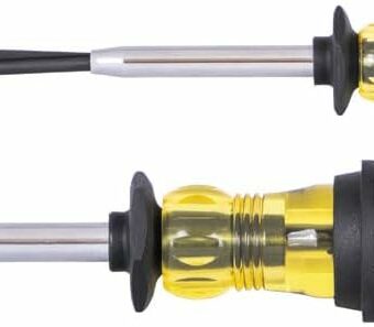 Klein Tools 85153K Slotted Screw-Holding Screwdriver Set, 3/16-Inch, 1/4-Inch Split-Blade Flat Head Driver, Positive Gripping Action, 2-Piece